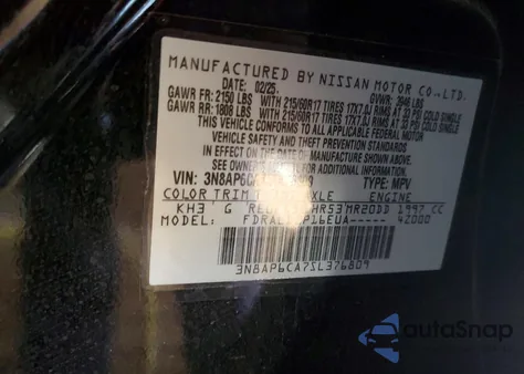 2025 Nissan Kicks Sv from USA, damaged, VIN 3N8AP6CA7SL376809